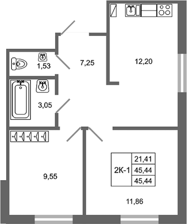2-комнатная квартира 45.44 м², 5/17 эт., ЖК «Стороны Света 2»